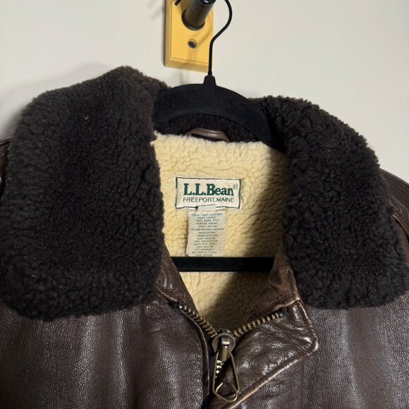 Vintage L.L. Bean Shearling Leather Aviator Bomber Jacket - Picture 3 of 5